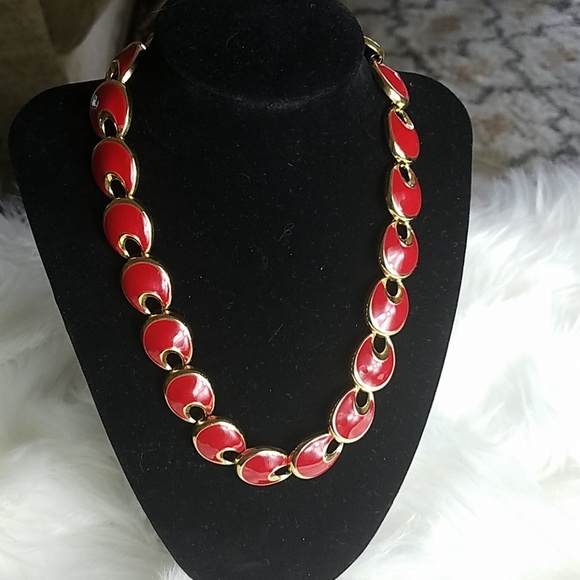 None Jewelry - Fashion necklace, red and gold necklace, OS